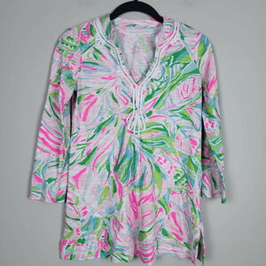 Lilly Pulitzer Womens Embroidered Kaia Top XXS Pink Colorful Preppy Beach Resort